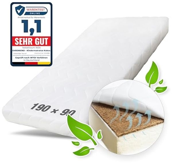 Ehrenkind® Kindermatratze Kokos | Baby Matratze 90x190 | Babymatratze 90x190 mit hochwertigem Schaum, Kokosplatte und Hygienebezug