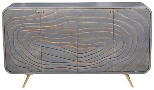 DRW Sideboard mit 4 Holztüren in Grau und Gold, 149 x 41 x 76 cm