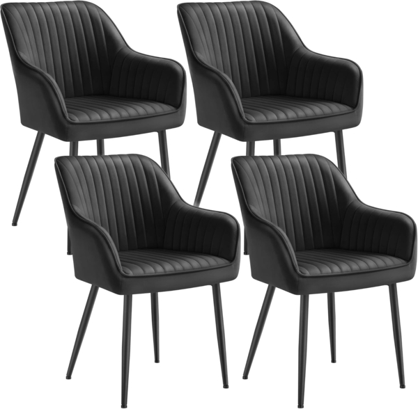 SONGMICS Esszimmerstuhl mit Armlehnen, 4er Set, Samt, 62,5 x 60 x 85 cm, Tintenschwarz