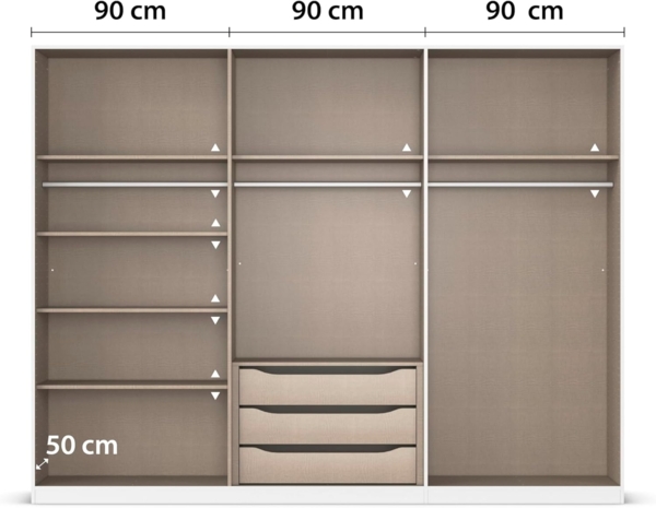 Rauch Möbel Alabama, Kleiderschrank, Garderobe, 6-türig, Zubehör Premium, 3 Kleiderstangen, 6 Einlegeböden, Schubladeneinsatz, Farbe Beige, Griff Grau metallic, 271 x 210 x 54 cm Bild 7