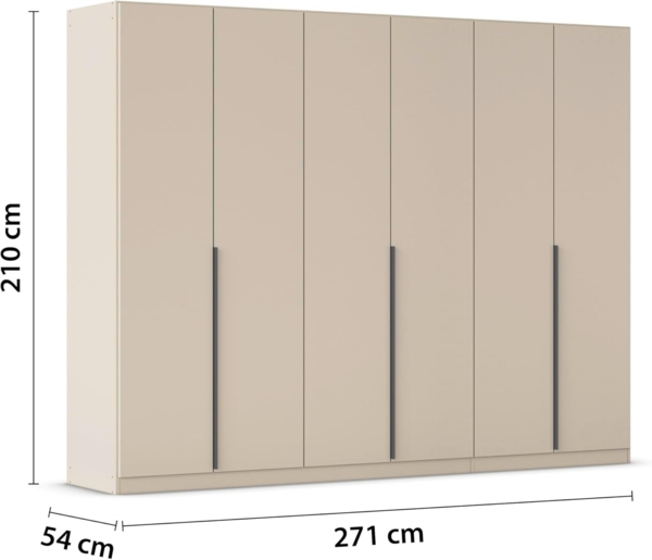 Rauch Möbel Alabama, Kleiderschrank, Garderobe, 6-türig, Zubehör Premium, 3 Kleiderstangen, 6 Einlegeböden, Schubladeneinsatz, Farbe Beige, Griff Grau metallic, 271 x 210 x 54 cm Bild 3