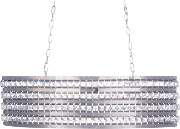 'Cavone' Hängeleuchte Silber Metall 2-flammig ovaler Schirm mit Kristallen aus Acrylglas Moderner Glamouröser Stil für Wohn- Schlaf- und Esszimmer