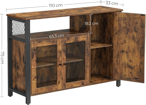Vasagle Sideboard, Holzspanplatte vintagebraun-schwarz, 75 x 110 x 33 cm Bild 8