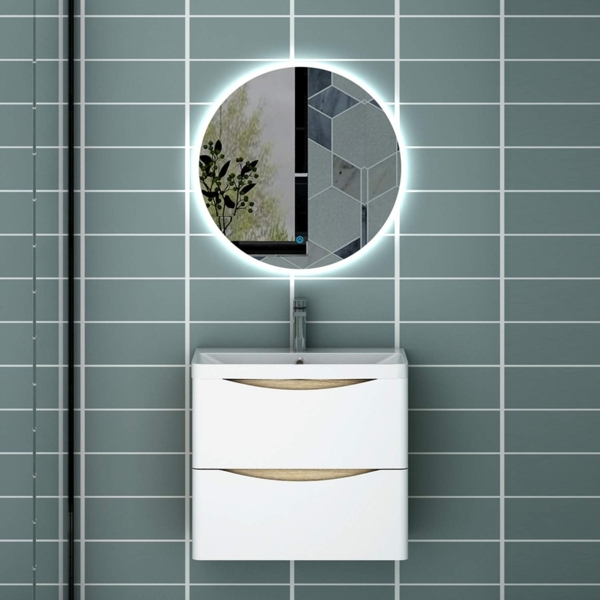 Acezanble Badezimmer Badmöbel 60 cm Waschtisch mit Unterschrank Hängeschrank Eiche Weiß Bild 2