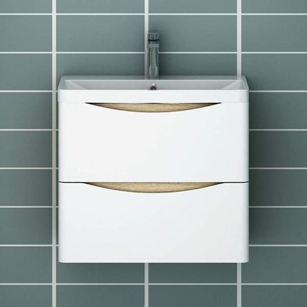 Acezanble Badezimmer Badmöbel 60 cm Waschtisch mit Unterschrank Hängeschrank Eiche Weiß Bild 1