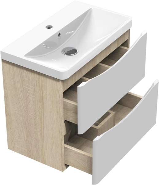 Acezanble Badezimmer Badmöbel 60 cm Waschtisch mit Unterschrank Hängeschrank Eiche Weiß Bild 5