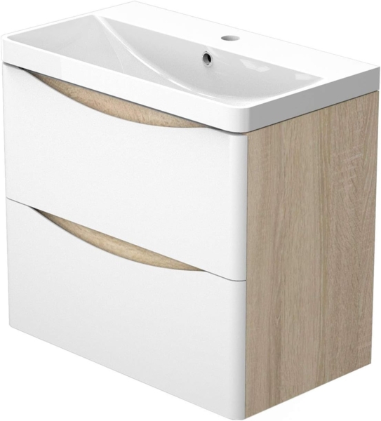 Acezanble Badezimmer Badmöbel 60 cm Waschtisch mit Unterschrank Hängeschrank Eiche Weiß Bild 3