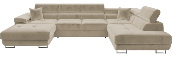 Ecksofa Torezio Bis mit Bettkasten, Schlaffunktion und Einstellbare Kopfstützen (Farbe: Manila 02, Seite: Rechts)