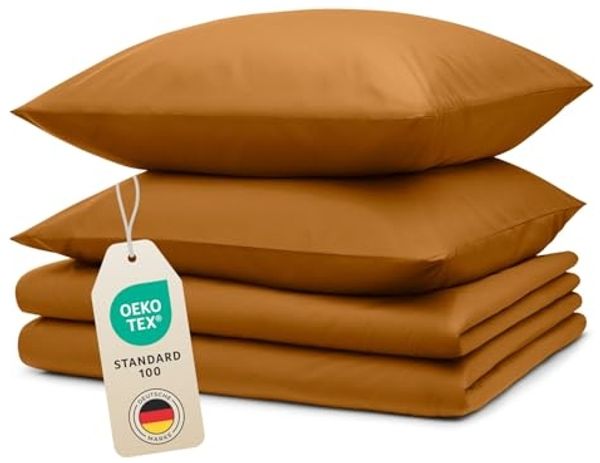 Blumtal Bettwäsche 135x200 4teilig - aus Atmungsaktivem Mikrofaser - 2X Bettbezug 135x200 cm + 2X Kissenbezüge 80x80 cm - Superweiches Bettwäsche-Set, Oeko-Tex Zertifiziert - Braun