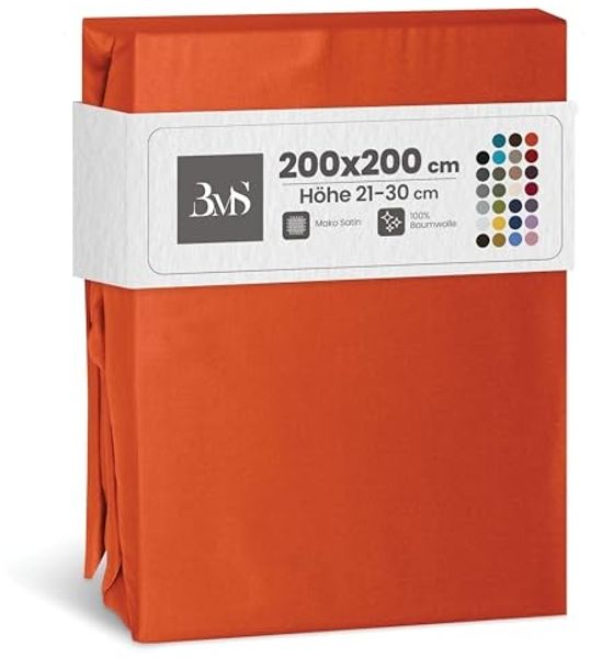 Bettwaesche-mit-Stil Mako-Satin Spannbettlaken orange 200x200cm Höhe 21-30cm