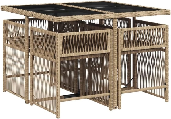 vidaXL 5-tlg. Garten-Essgruppe mit Kissen Beigemischung Poly Rattan 3211620 Bild 4