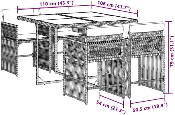 vidaXL 5-tlg. Garten-Essgruppe mit Kissen Beigemischung Poly Rattan 3211620 Bild 3