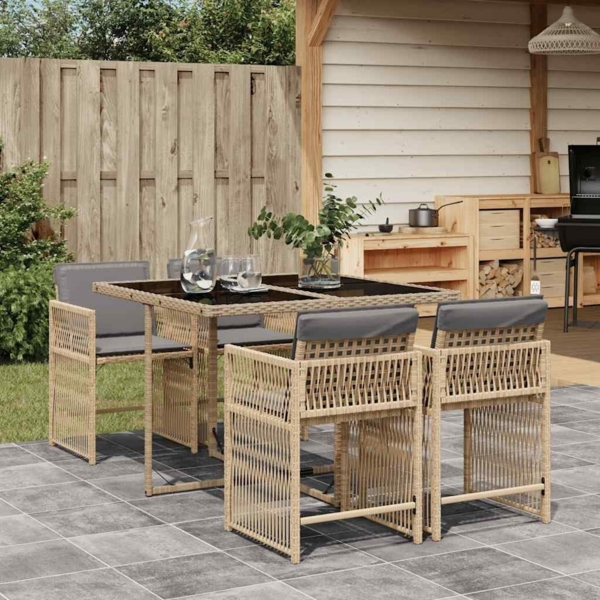 vidaXL 5-tlg. Garten-Essgruppe mit Kissen Beigemischung Poly Rattan 3211620 Bild 2