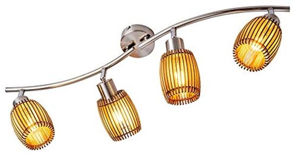 Deckenlampe aus Metall und Holz, Nickel matt, Eiche, PARKEY