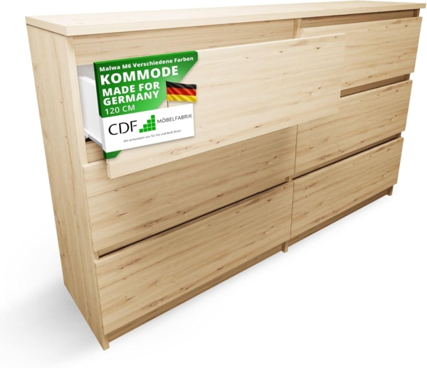 CDF Kommode Malwa M6 120| Farbe: Eiche Artisan | Schrank für Dokumente, Kleinigkeiten | Ideal für Wohnzimmer, Schlafzimmer, Kinderzimmer, Jugendzimmer und Büro | 6 geräumige Schubladen Bild 1