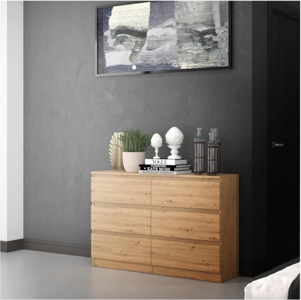 CDF Kommode Malwa M6 120| Farbe: Eiche Artisan | Schrank für Dokumente, Kleinigkeiten | Ideal für Wohnzimmer, Schlafzimmer, Kinderzimmer, Jugendzimmer und Büro | 6 geräumige Schubladen Bild 8