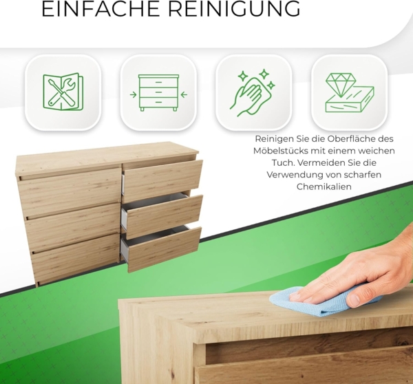 CDF Kommode Malwa M6 120| Farbe: Eiche Artisan | Schrank für Dokumente, Kleinigkeiten | Ideal für Wohnzimmer, Schlafzimmer, Kinderzimmer, Jugendzimmer und Büro | 6 geräumige Schubladen Bild 6