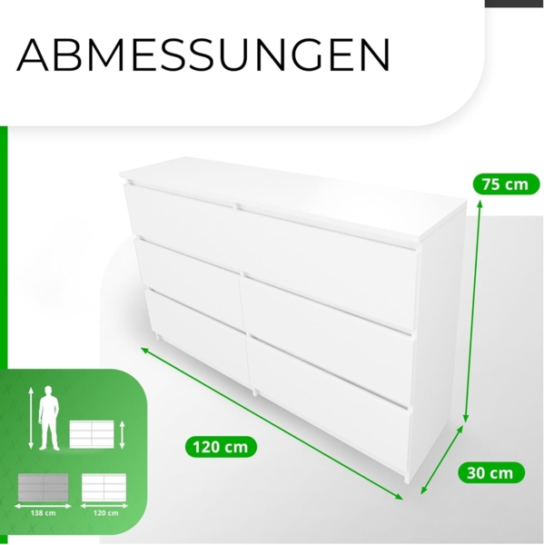 CDF Kommode Malwa M6 120| Farbe: Eiche Artisan | Schrank für Dokumente, Kleinigkeiten | Ideal für Wohnzimmer, Schlafzimmer, Kinderzimmer, Jugendzimmer und Büro | 6 geräumige Schubladen Bild 3