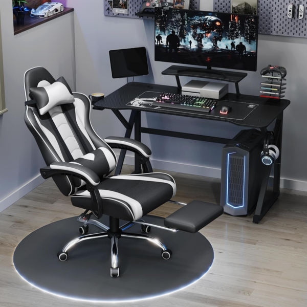 Yaheetech Gaming Stuhl Ergonomischer Gamer Stuhl mit Massagefunktion Computerstuhl mit Fußstütze Bürostuhl 90-135° Rückenlehne verstellbar Gaming Sessel PC Stuhl Weiß Bild 4