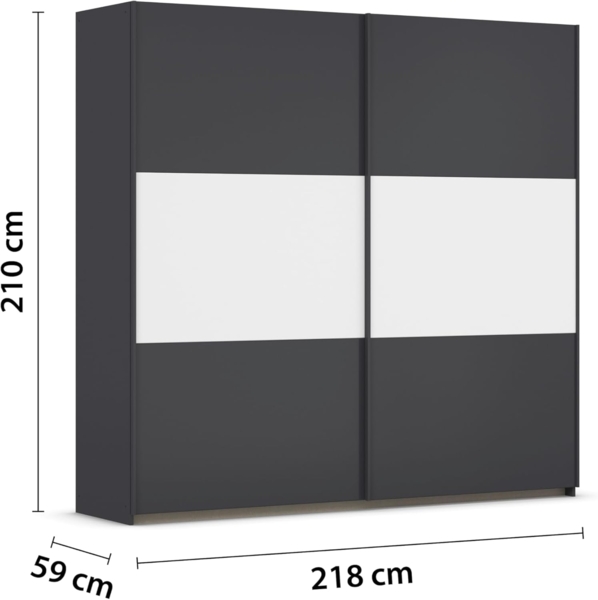 Rauch Möbel Neo, Schwebetürenschrank, Kleiderschrank, Kleiderschränke, Garderobe, Schrank mit Stauraum, 2-türig, Farbe Grau-metallic/Alpinweiß, 218 x 210 x 59 cm Bild 3