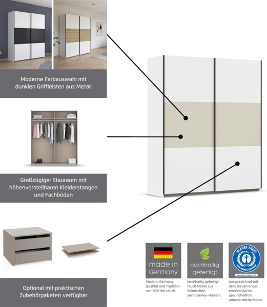 Rauch Möbel Neo, Schwebetürenschrank, Kleiderschrank, Kleiderschränke, Garderobe, Schrank mit Stauraum, 2-türig, Farbe Grau-metallic/Alpinweiß, 218 x 210 x 59 cm Bild 4