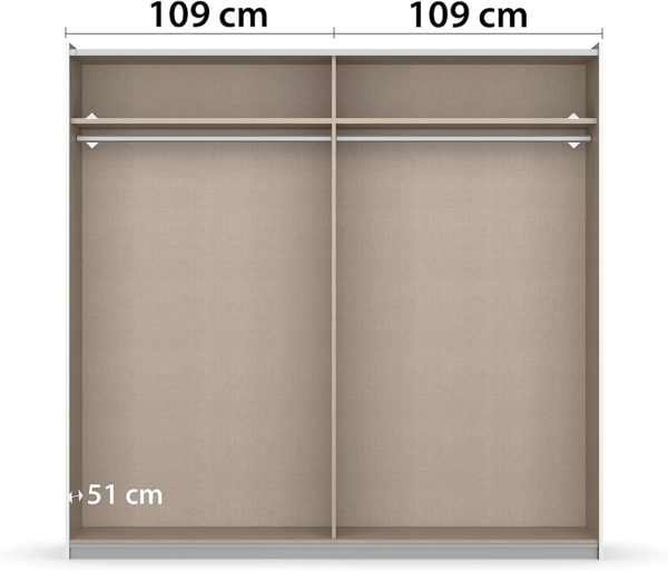 Rauch Möbel Neo, Schwebetürenschrank, Kleiderschrank, Kleiderschränke, Garderobe, Schrank mit Stauraum, 2-türig, Farbe Grau-metallic/Alpinweiß, 218 x 210 x 59 cm Bild 7