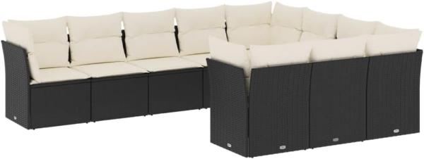 vidaXL 10-tlg. Garten-Sofagarnitur mit Kissen Schwarz Poly Rattan 3250055