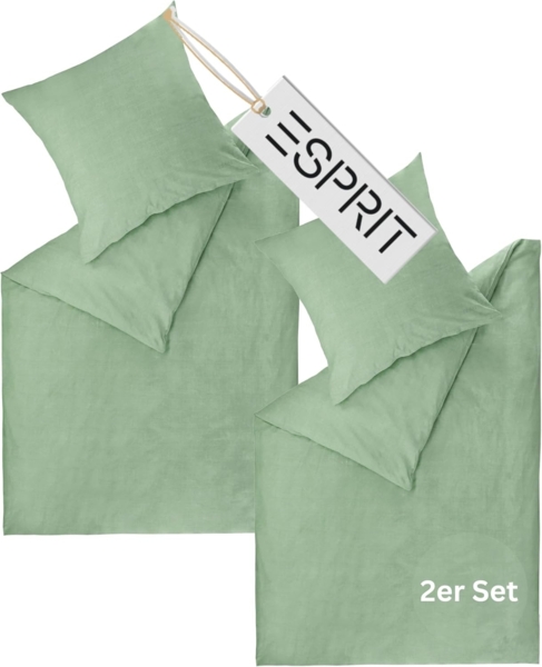 Esprit Bettwäsche HARP Renforce Kissenbezüge und Bettwäsche, Baumwolle, 2 teilig, 135x200 cm - 2er Set in Grün