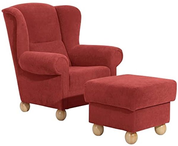 Ohrenbackensessel Kasha Bezug Veloursstoff Buche natur / terracotta 22270