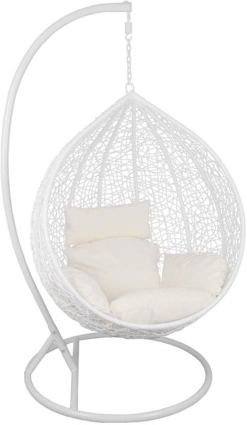 Hängesessel mit Gestell Rattan Korb Hängekorb Polyrattan Gartensessel Weiß