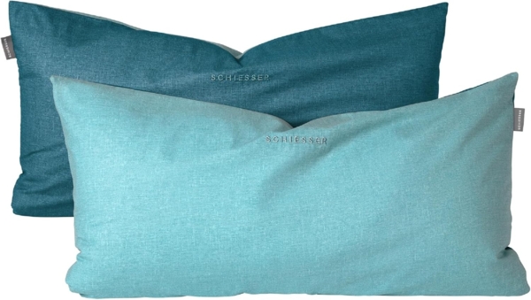 Schiesser Kissenhüllen, 2 Stück, Wendeoptik, Made in Green, Baumwolle in Renforcé-Qualität, 40x80 cm, Helltürkis