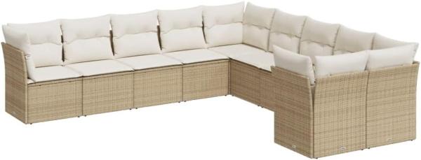 vidaXL 10-tlg. Garten-Sofagarnitur mit Kissen Beige Poly Rattan 3218238