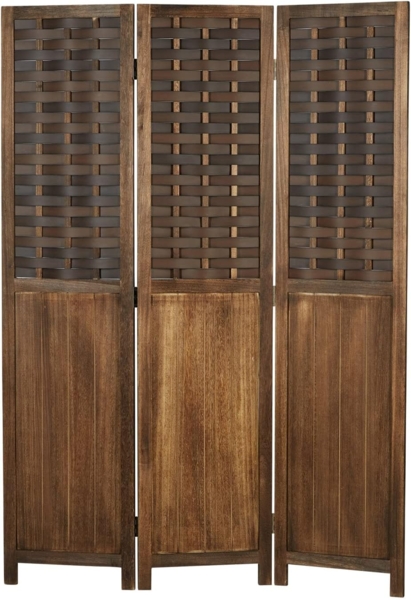 Paravent Raumteiler 3 teilig Holz Trennwand Rattan Optik Sichtschutz Braun