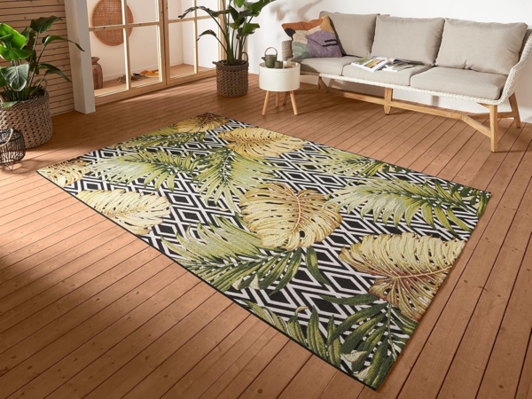 Hanse Home Diamonds In- & Outdoor Teppich – Flachgewebe Geometrisches Muster, Jungel Floral Palmen Design, ÖKO-TEX Wetterfest & UV-beständig für Balkon, Terrasse, Garten - Multifarben, 80x165 cm