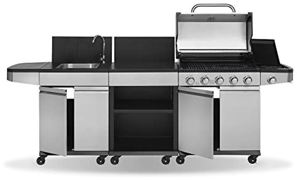Justus 'Juno' Gasgrill, inkl. Anschlussarmatur, 5 +1 Brenner, silber / schwarz, 113 x 57 x 253 cm