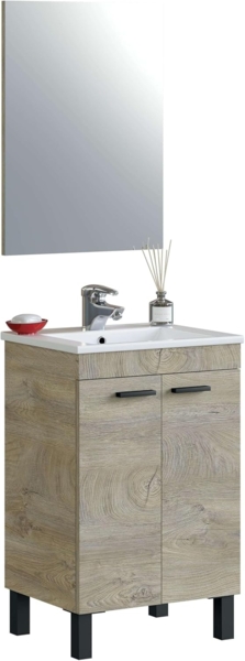 ARKITMOBEL, Badezimmerschrank mit 2 Türen & Spiegel – Waschbeckenmodul zur Wandmontage in Eiche Alaska, modernes Badmöbel, Maße: 50 x 80 x 40 cm (B x H x T), Modell Koncept (ohne Waschbecken)