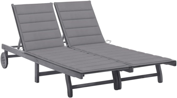 vidaXL 2-Personen-Sonnenliege mit Auflage Grau Akazie Massivholz 3061390