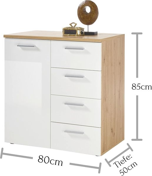PABLO Kommode in Artisan Eiche Optik, Weiß - Modernes Sideboard mit viel Stauraum für Ihren Wohnbereich - 80 x 85 x 50 cm (B/H/T) Bild 3