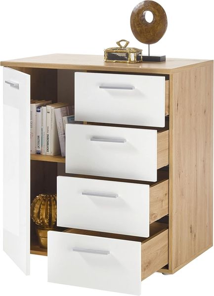 PABLO Kommode in Artisan Eiche Optik, Weiß - Modernes Sideboard mit viel Stauraum für Ihren Wohnbereich - 80 x 85 x 50 cm (B/H/T) Bild 5