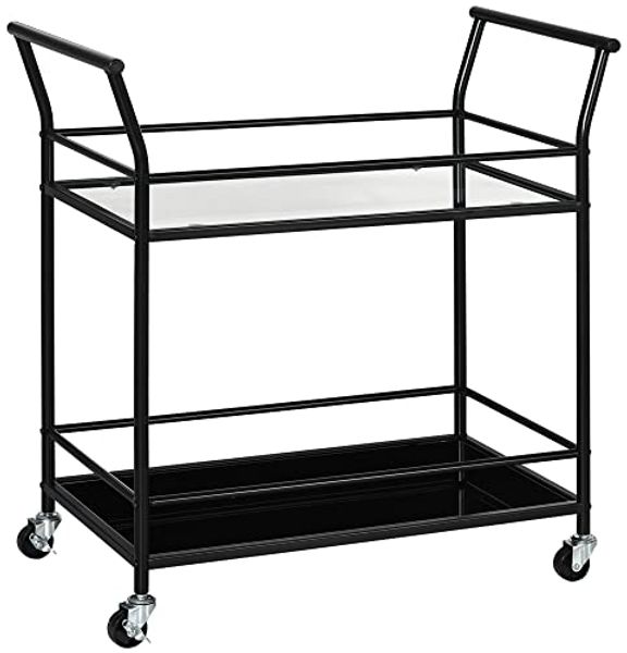 HOMCOM Servierwagen Rollwagen mit 4 Rollen, 2 Ablagen und Griffen, (Küchentrolley, 1 St, Küchenwagen), Schwarz 75 x 40 x 80 cm