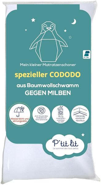 P'tit Lit - Anti-Staubmilben Baby Matratzenschoner Cododo | Wasserdicht | Frottee aus 100 % Baumwolle | Saugfähig und leise | Oeko Tex