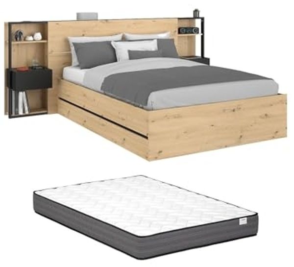 Vente-unique - LUDARO Bett Holz, Platte SchwarzBeige - B 246 cm x H 102,6 cm x L 255,1 cm