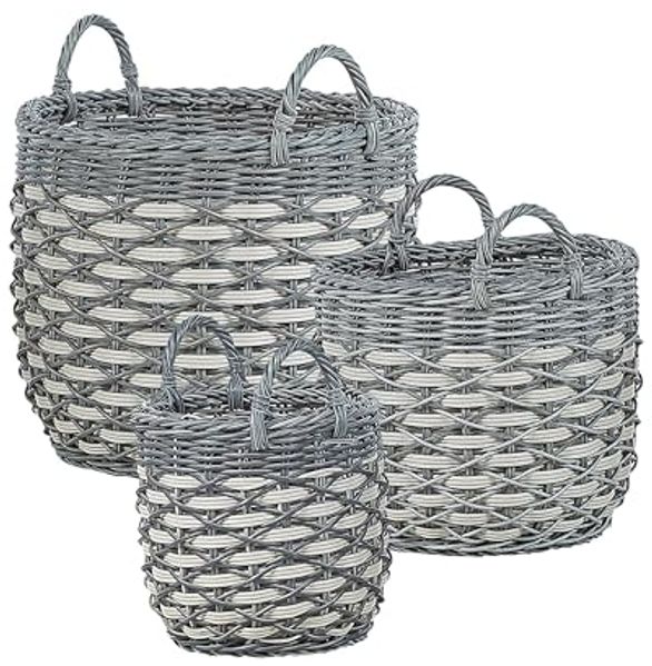 Set mit 3 Blumentöpfen GEFIRA PE Rattan 31 39 49 cm Grau