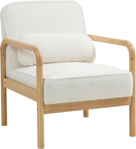HOMCOM Relaxsessel Sessel Wohnzimmer mit Armlehnen, Holzbeine, Großen und Dicken Sitz (Lesesessel mit Wurfkissen, Bouclé-Optik, 1-St, Relaxsessel), Polstersessel für Schlafzimmer Weiß