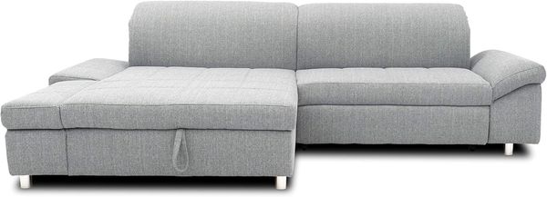 DOMO Collection Mika Ecksofa, Sofa mit Schlaffunktion und Bettkasten in L-Form, Schlafsofa mit Rücken- und Armlehnfunktion, 260 x 178 x 80 cm, Polsterecke in grau