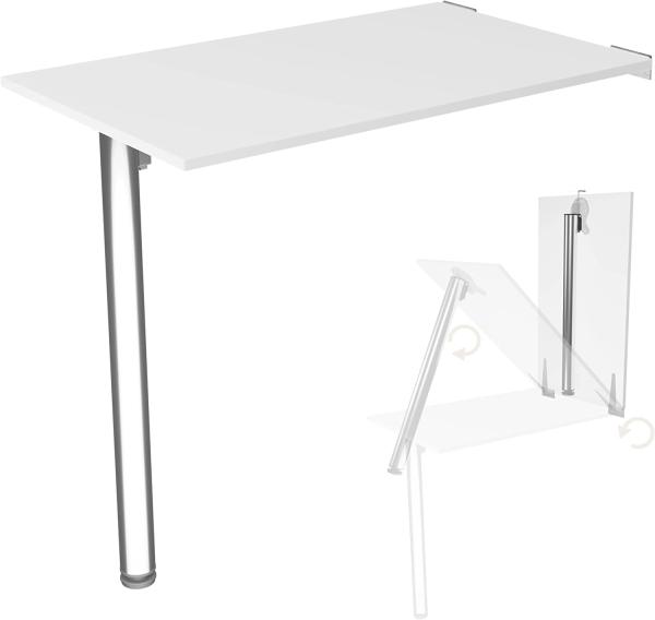 Wandklapptisch mit Tischbein Schreibtisch Tischplatte 80x50 cm in Weiß Klapptisch Esstisch Küchentisch für die Wand Stabiler Bartisch Wandtisch Tisch klappbar zur Wandmontage im Büro Küche