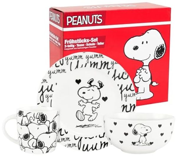 United Labels® Frühstücks-Geschirrset Peanuts Snoopy - yumm yumm -3-tlg, 1 Personen, Porzellan