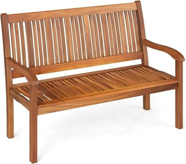 FANTASK Gartenbank Holz, für 2-3 Sitzer, Balkonbank aus Akazienholz bis 320 kg belastbar, 126 x 63 x 91 cm, Natur