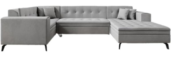 Designer Sofa Neola mit Schlaffunktion Samt Hellgrau Rechts