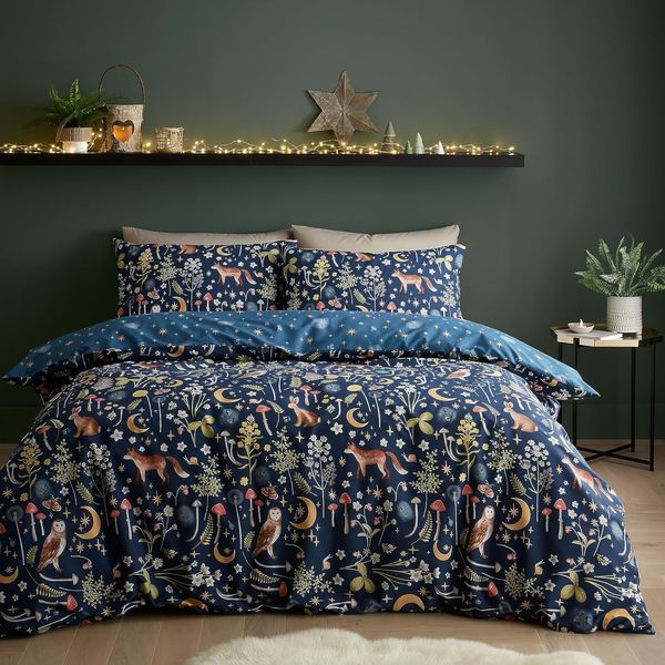 Catherine Lansfield Enchanted Twilight Animals Wende-Bettwäsche-Set für Kingsize-Betten mit Kissenbezügen, Marineblau